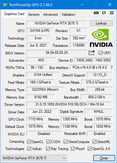 Играем с лучами. Тестирование MSI GeForce RTX 3070 Ti Gaming X Trio в играх с трассировкой